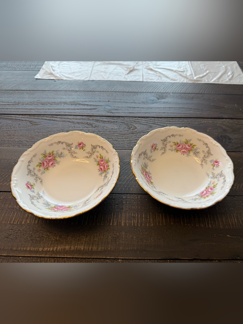 Royal Albert Tranquility Dessert Bowls in White with Pink Roses (Set of 2)